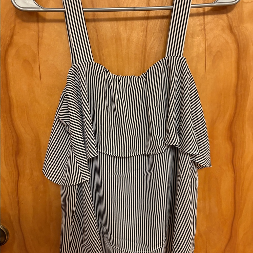 LOFT Navy and White Striped Blouse